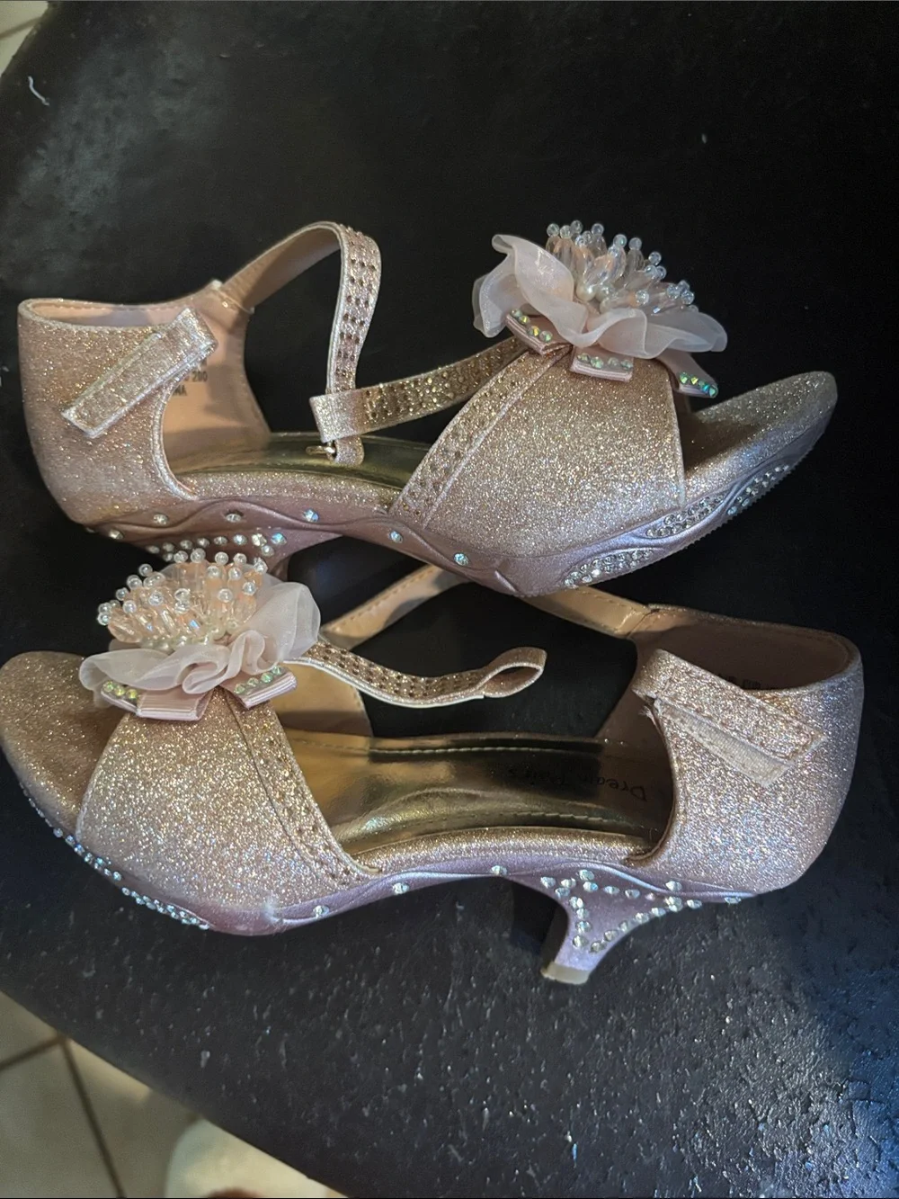 Girls Dream Pairs Sparkling Rose Pink Flower-Embellished Dress Heels